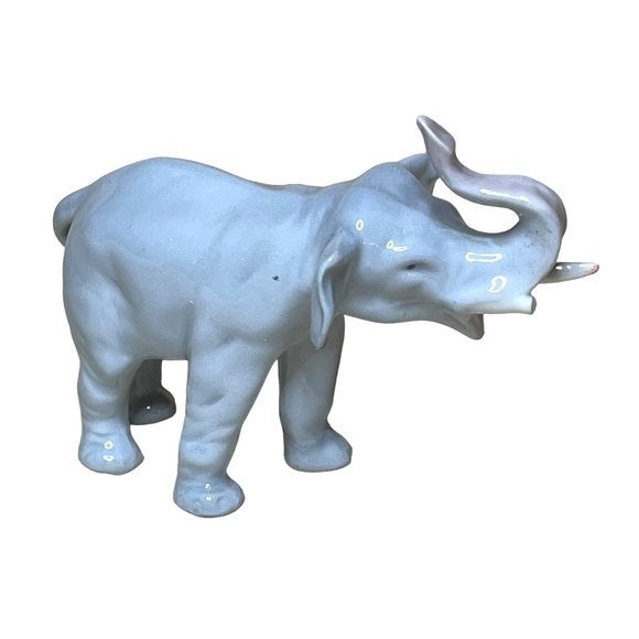 Antique Pfeffer Germany Porcelain Elephant Figurine Trunk Up Gray Vintage - Picture 3 of 7